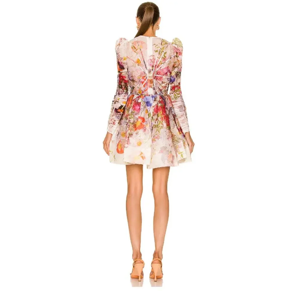 Zimmermann Dress 2 Prima Paneled Floral Silk Linen Organza Mini Romantic Luxury - Picture 6 of 16